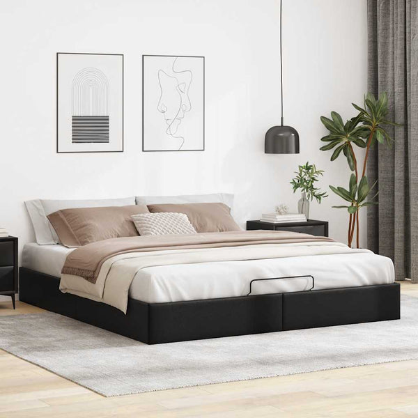Ottoman Bett 200x200 cm Schwarz Kunstleder