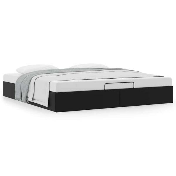 Ottoman Bett 200x200 cm Schwarz Kunstleder