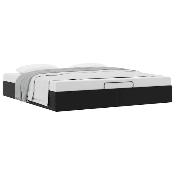 Ottoman Bett 200x200 cm Schwarz Kunstleder
