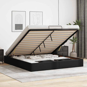 Ottoman Bett 200x200 cm Schwarz Kunstleder