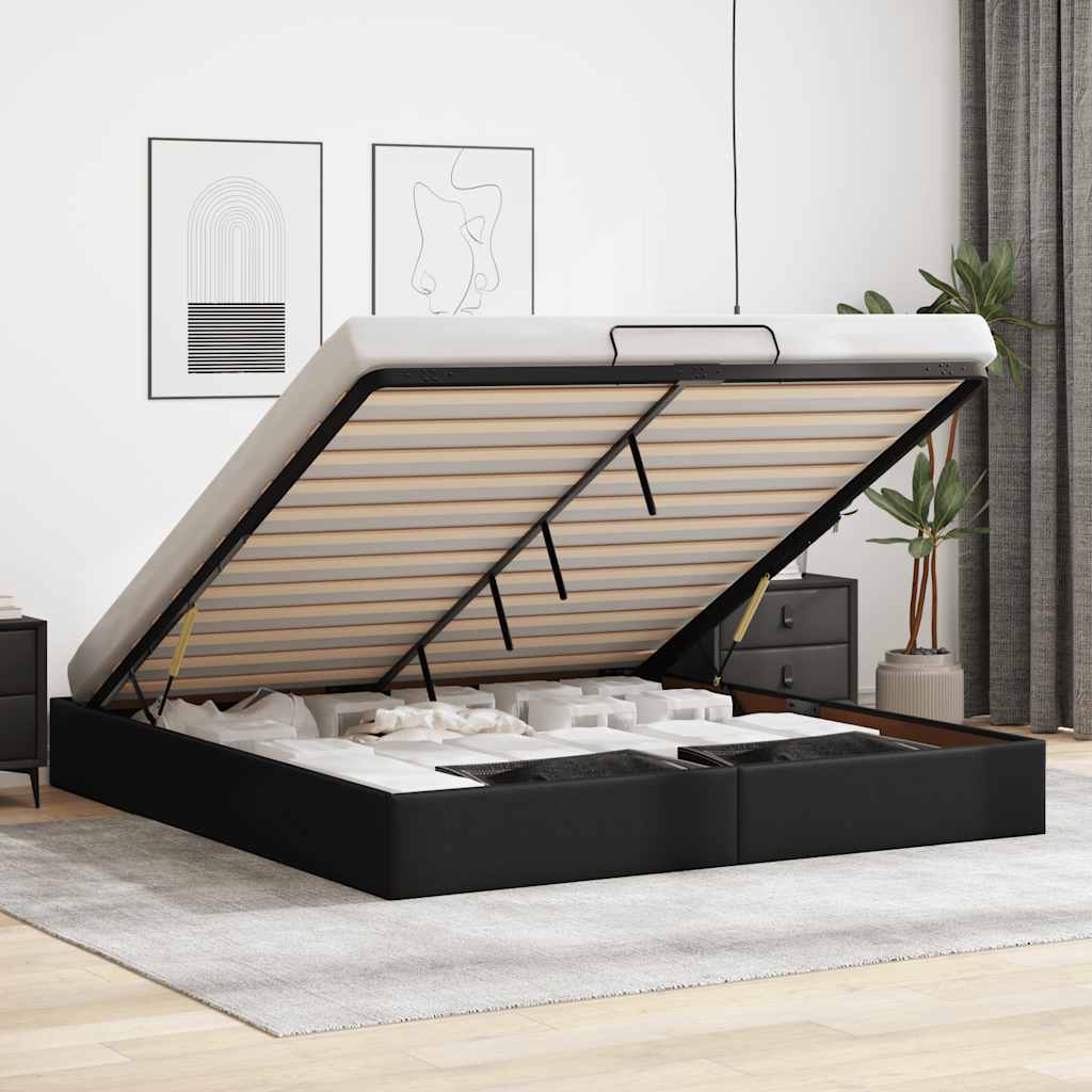 Ottoman Bett 200x200 cm Schwarz Kunstleder