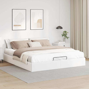 Ottoman Bett Weiß 200x200 cm Kunstleder