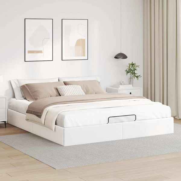 Ottoman Bett Weiß 200x200 cm Kunstleder