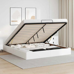 Ottoman Bett Weiß 200x200 cm Kunstleder