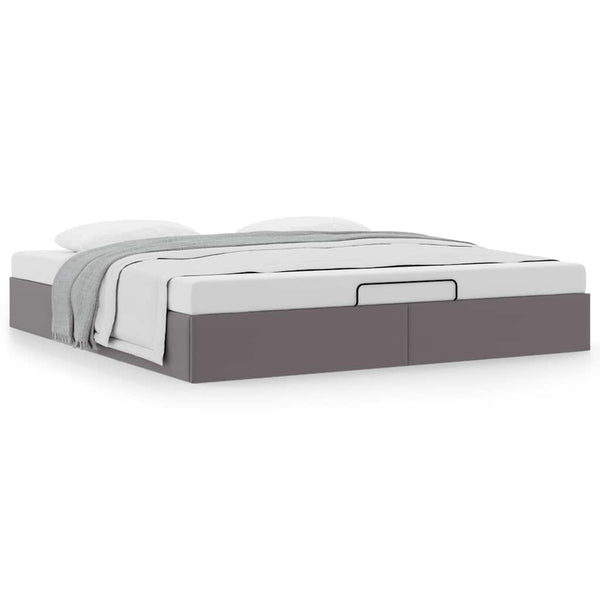 Ottoman Bett Grau 200x200 cm Kunstleder