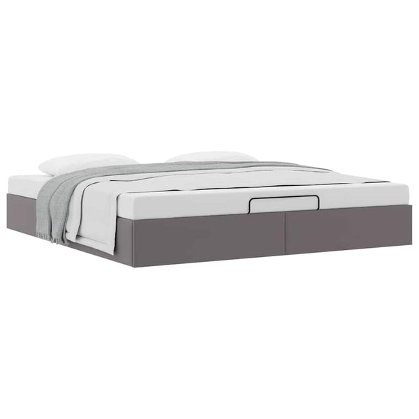 Ottoman Bett Grau 200x200 cm Kunstleder