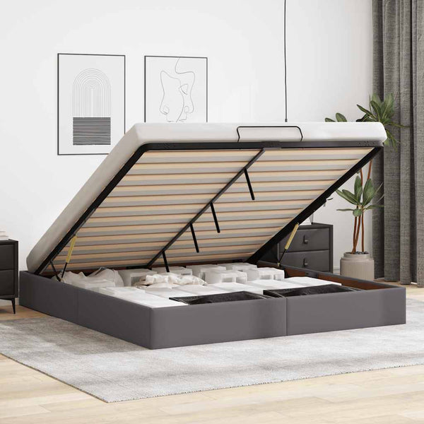 Ottoman Bett Grau 200x200 cm Kunstleder