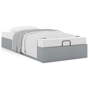 Ottoman Bett 100x200 cm Hellgrau Stoff