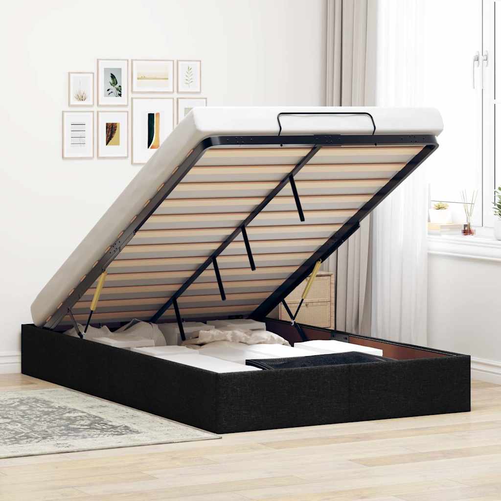 Ottoman Bett 120x190 cm Schwarz Stoff
