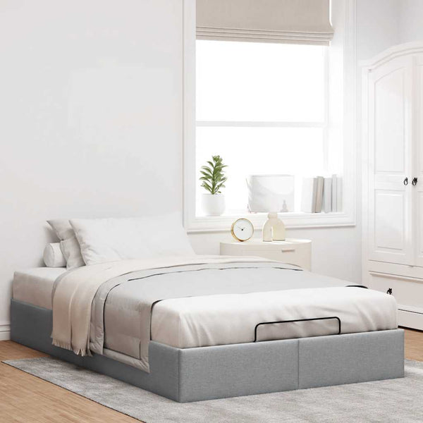 Ottoman Bett 120x200 cm Hellgrau Stoff