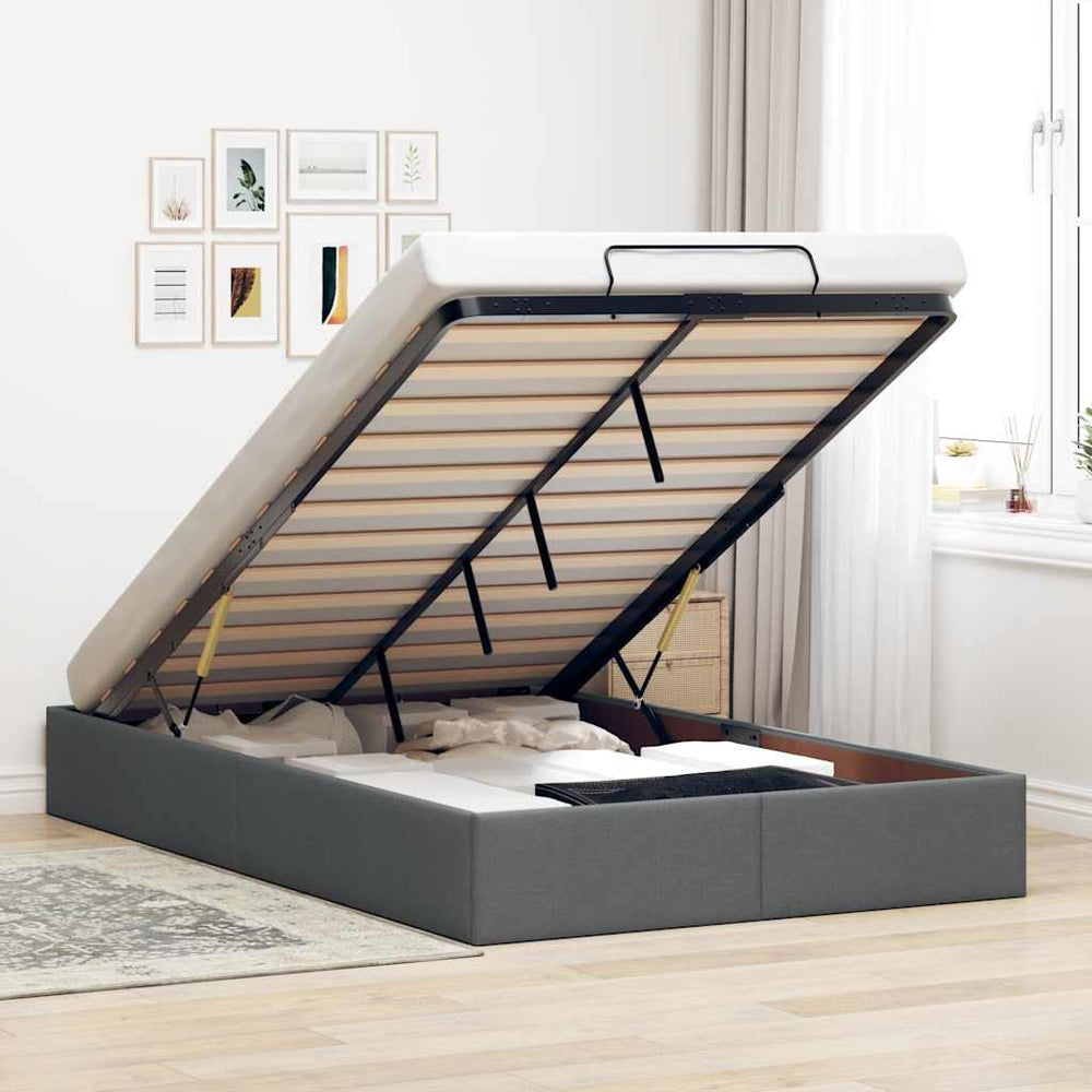 Ottoman Bett 120x200 cm Dunkelgrau Stoff