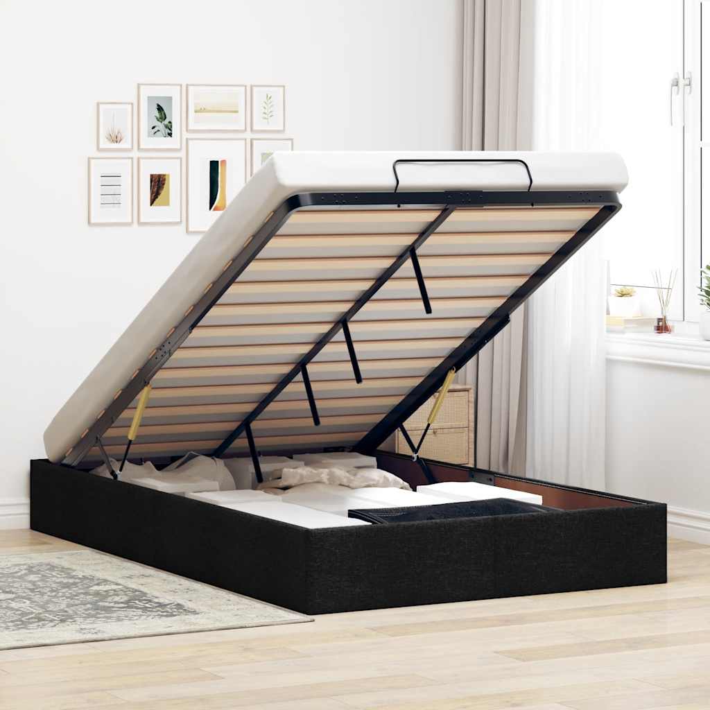 Ottoman Bett 120x200 cm Schwarz Stoff