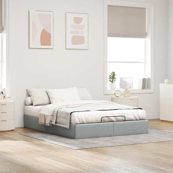 Ottoman Bett 140x200 cm Hellgrau Stoff
