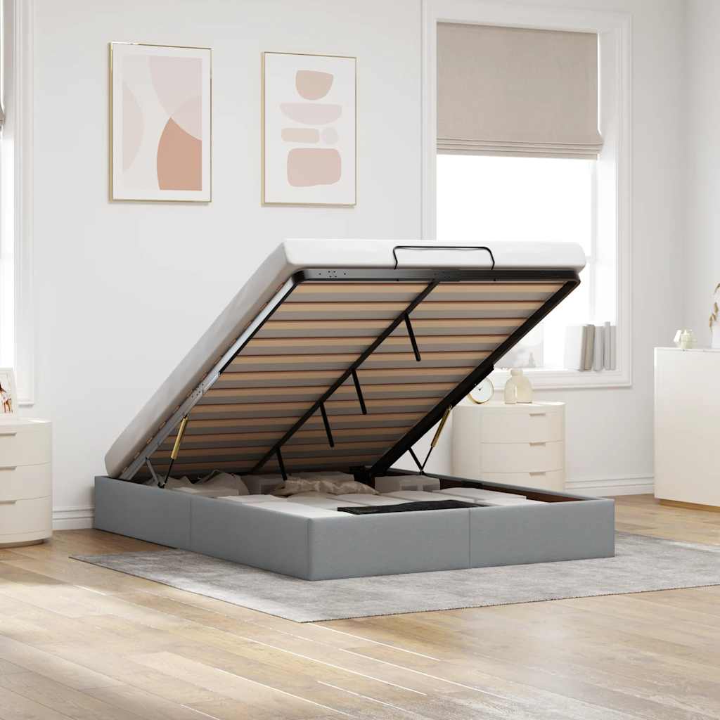 Ottoman Bett 140x200 cm Hellgrau Stoff