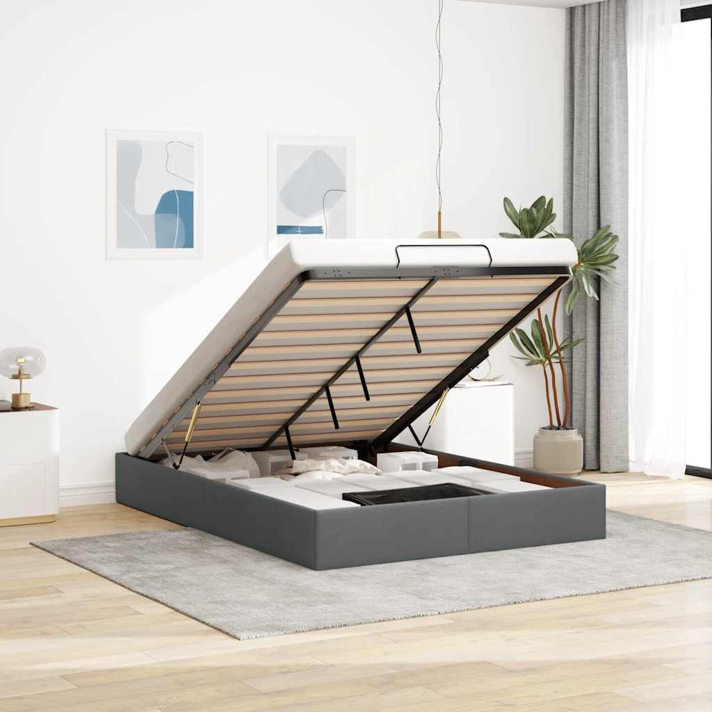 Ottomanbett 140x200 cm Dunkelgrau Stoff