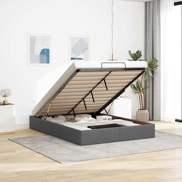 Ottomanbett 140x200 cm Dunkelgrau Stoff