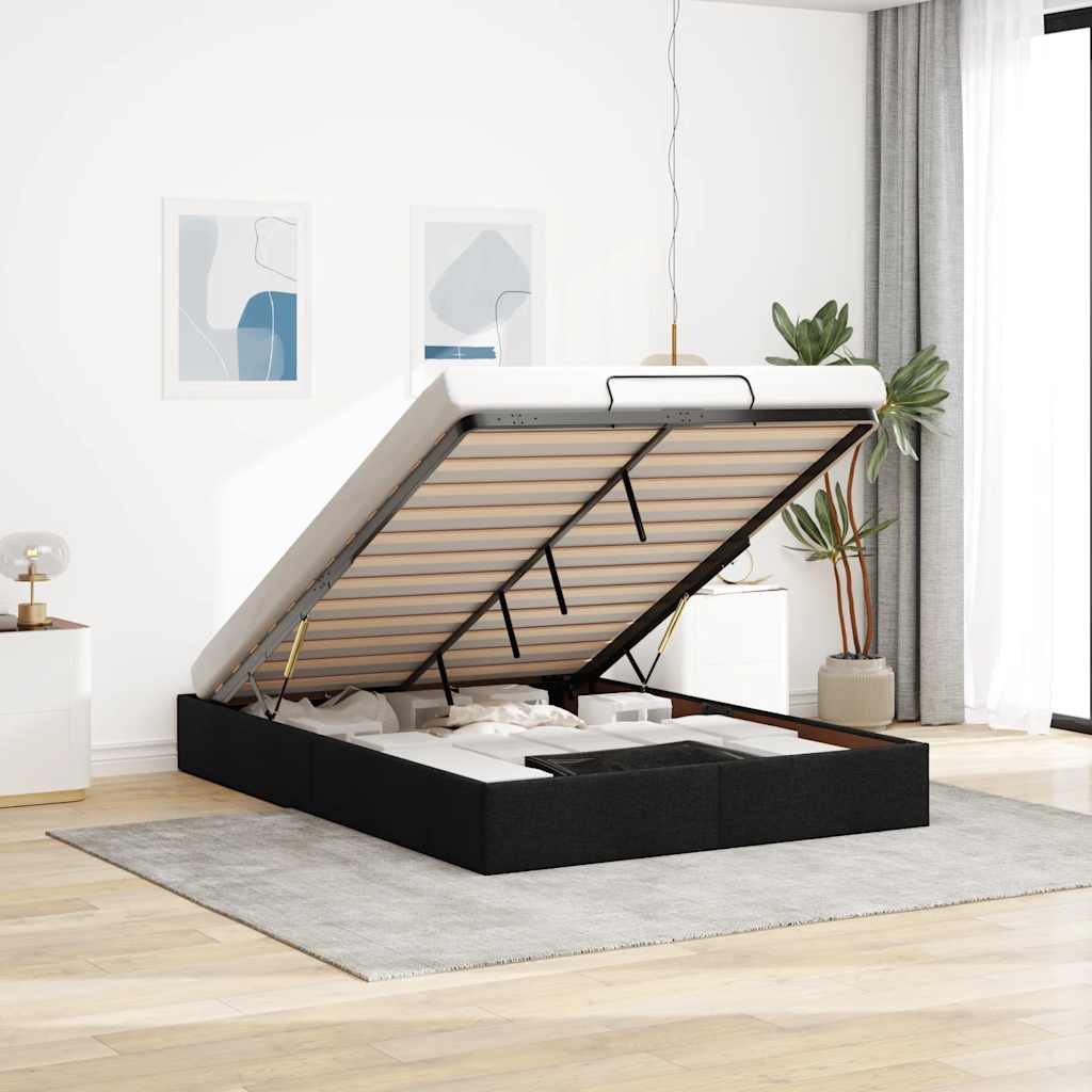 Ottoman Bett 140x200 cm Schwarz Stoff