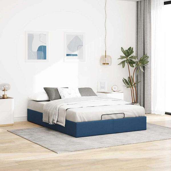 Ottoman Bett 140x200 cm Blau Stoff