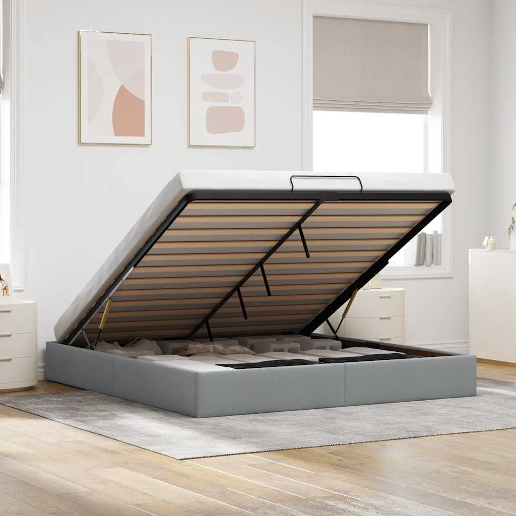 Ottoman Bett 160x200 cm Hellgrau Stoff