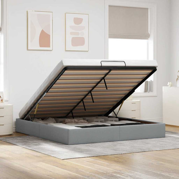 Ottoman Bett 160x200 cm Hellgrau Stoff
