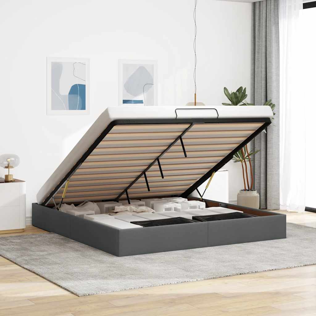 Ottoman Bett 160x200 cm Dunkelgrau Stoff