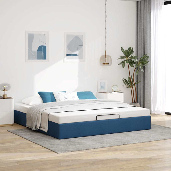 Ottoman Bett 160x200 cm Blau Stoff