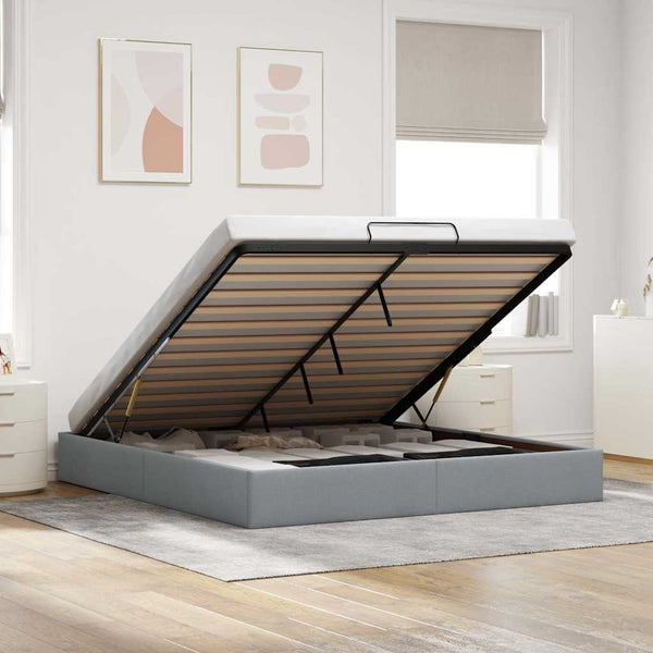 Ottoman Bett 180x200 cm Hellgrau Stoff