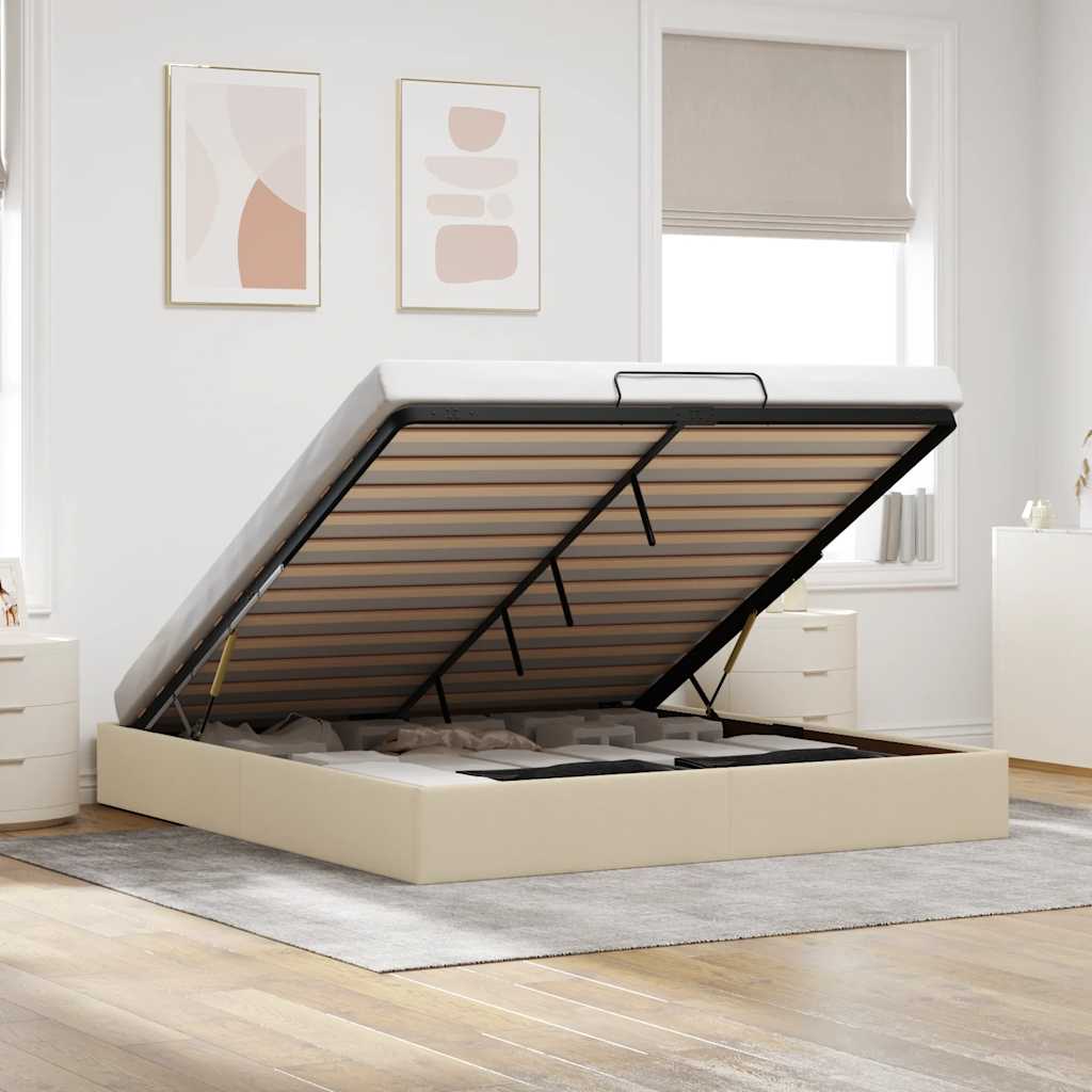 Ottoman Bett Creme 180x200 cm Stoff