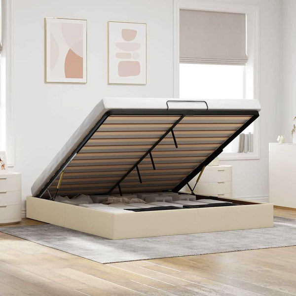 Ottoman Bett Creme 180x200 cm Stoff