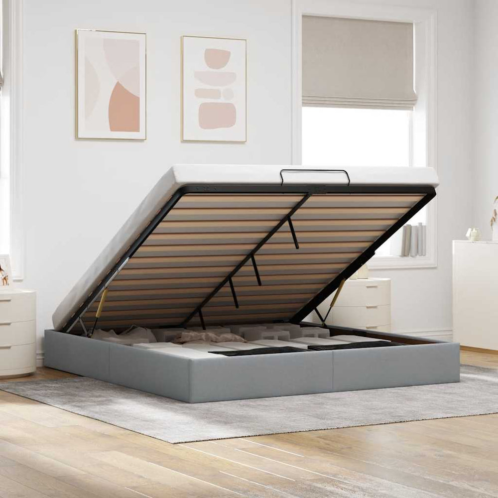 vidaXL Lit ottoman sans matelas Gris clair 200x200 cm Tissu