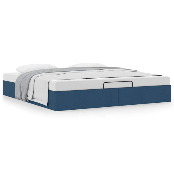 Ottoman Bett 200x200 cm Blau Stoff