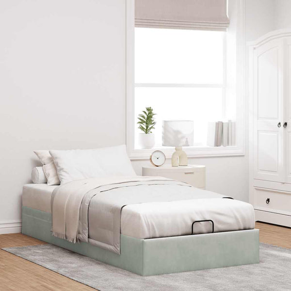 Ottoman Bett 90x200 cm Hellgrau Samt