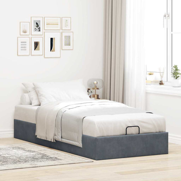 Ottoman Bett Dunkelgrau Samt 90x200 cm