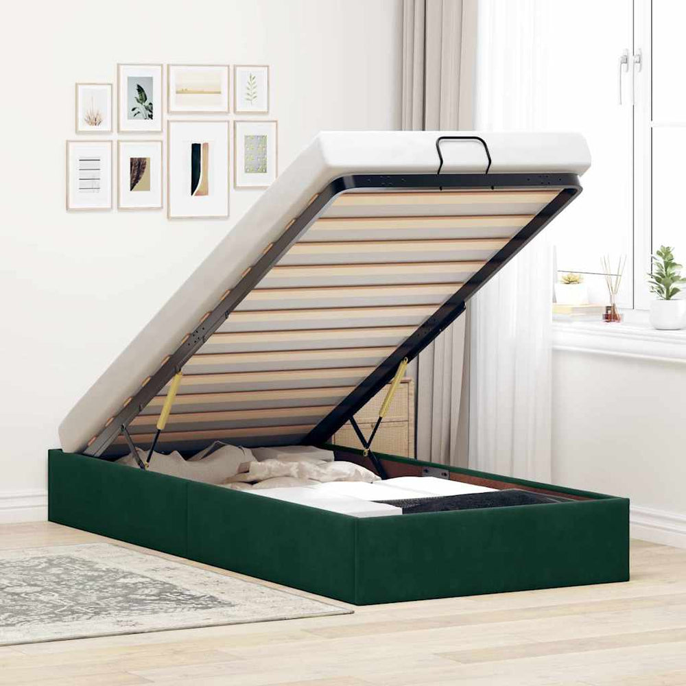Ottoman Bett Dunkelgrün 90x200 cm Samt