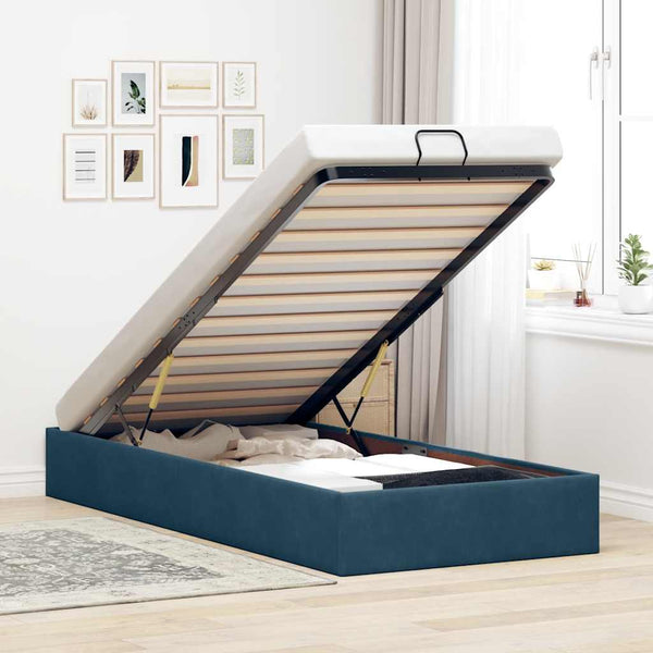 Ottoman Bett 90x200 cm Dunkelblau Samt