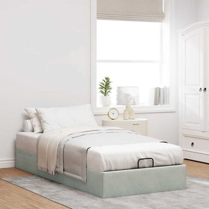 Ottoman Bett 100x200 cm Hellgrau Samt