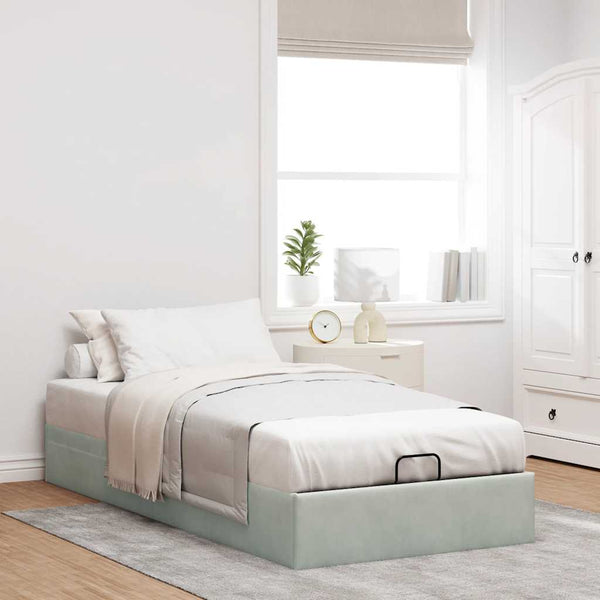 Ottoman Bett 100x200 cm Hellgrau Samt