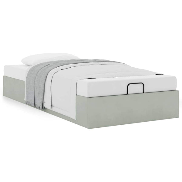 Ottoman Bett 100x200 cm Hellgrau Samt