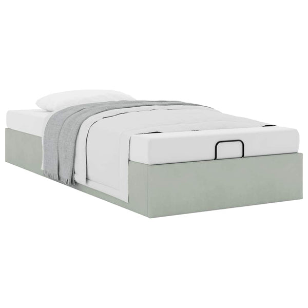 Ottoman Bett 100x200 cm Hellgrau Samt