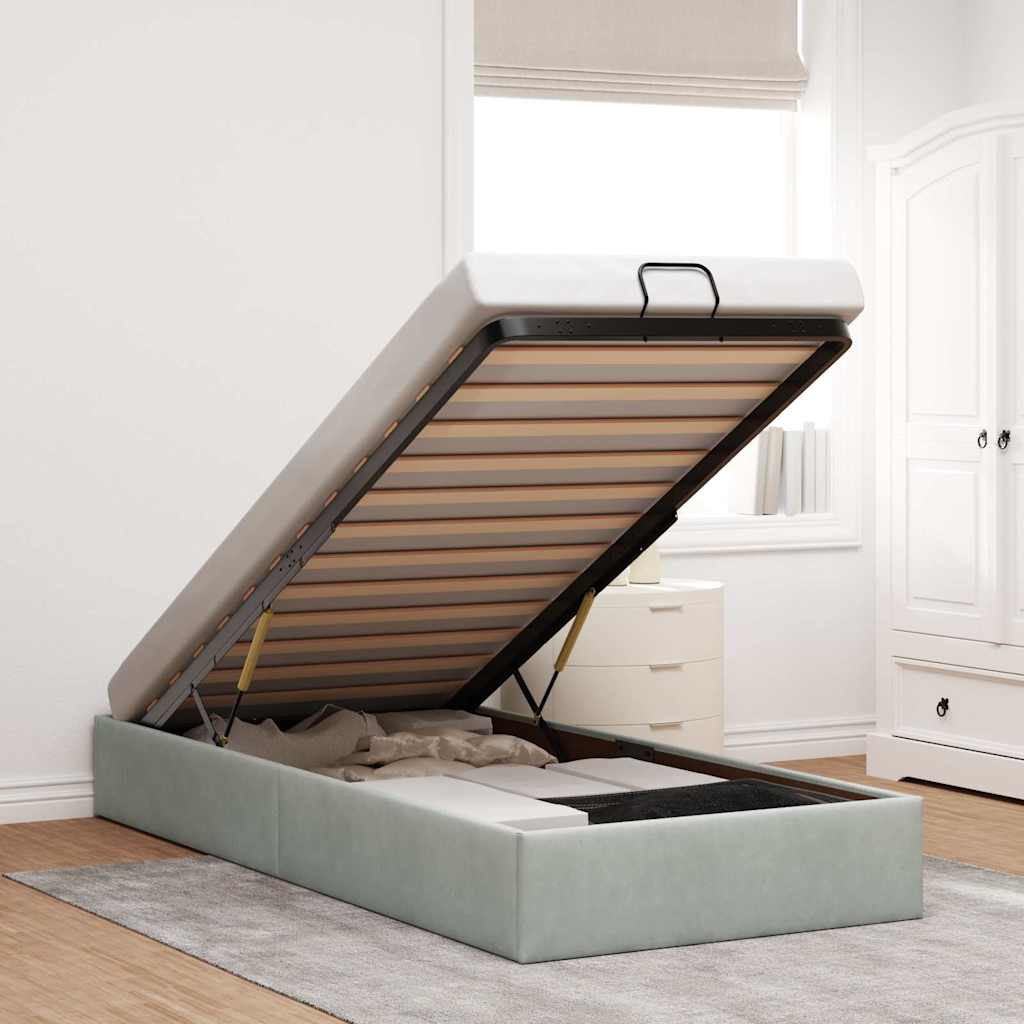 Ottoman Bett 100x200 cm Hellgrau Samt