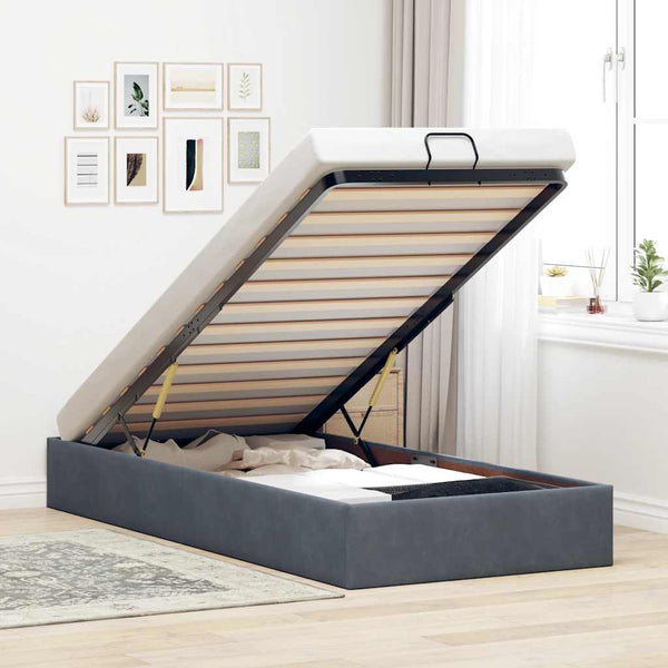 Ottoman Bett 100x200 cm Dunkelgrau Samt