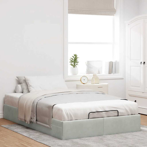 Ottomanbett Hellgrau Samt 120x190 cm
