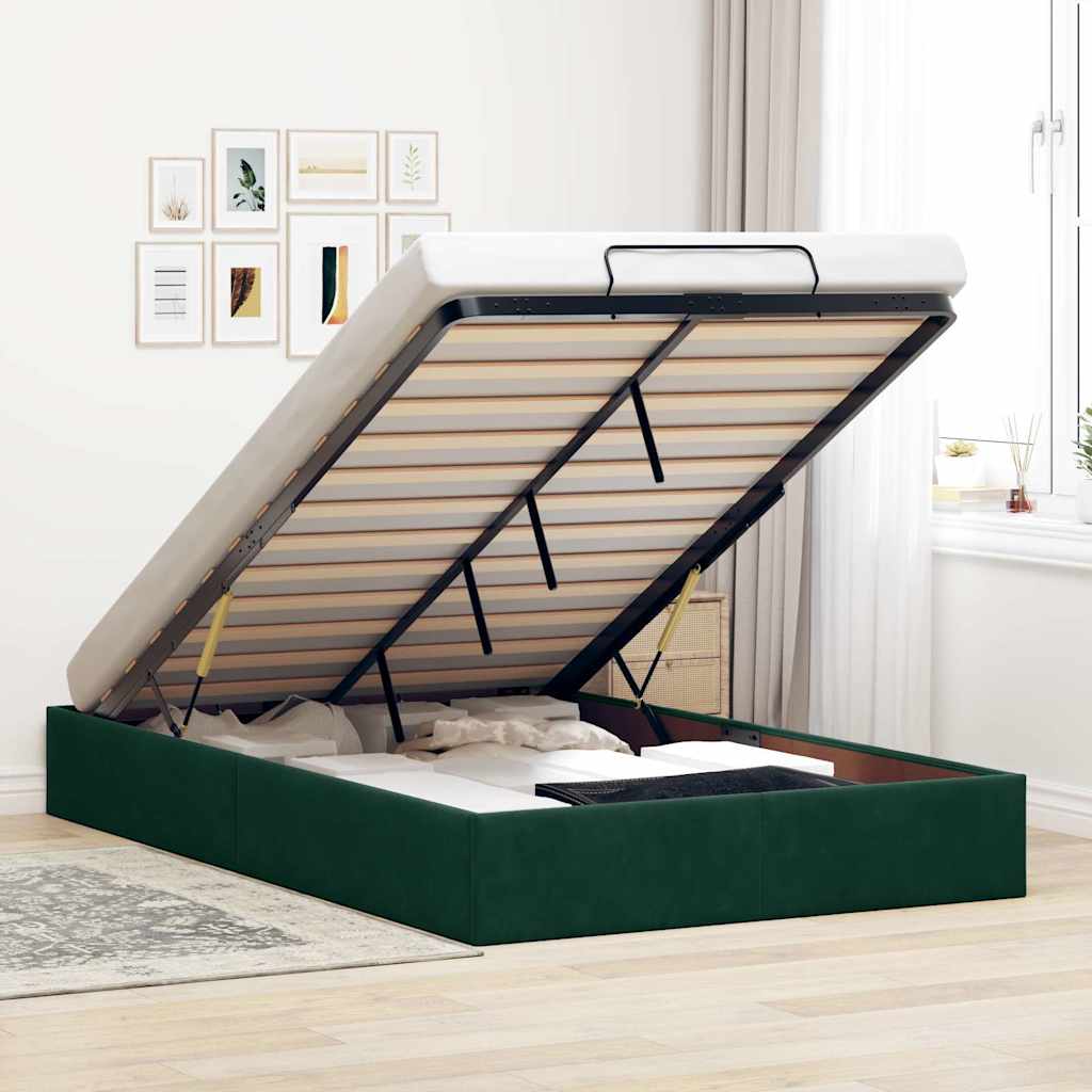 Ottoman Bett Dunkelgrün 120x190 cm Samt