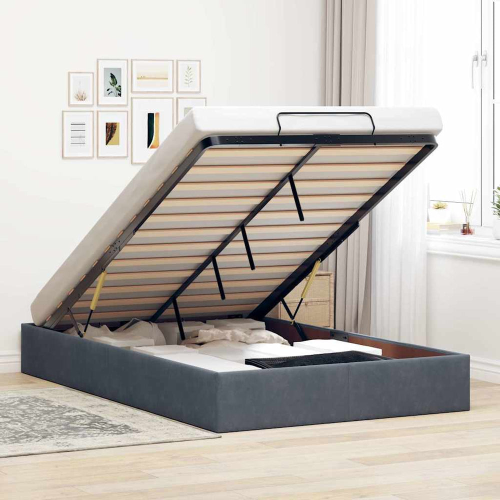 Ottoman Bett 120x200 cm Dunkelgrau Samt