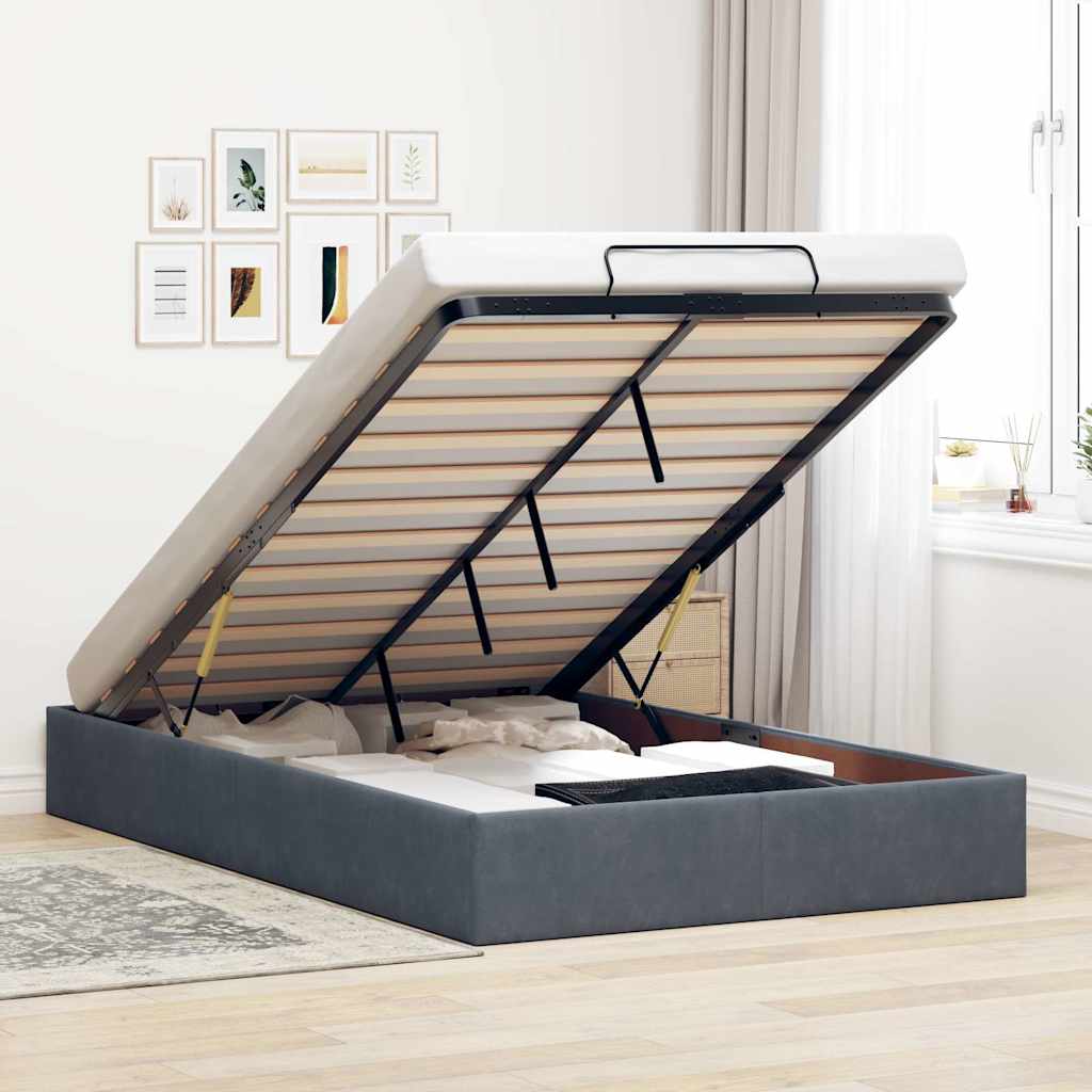Ottoman Bett 120x200 cm Dunkelgrau Samt
