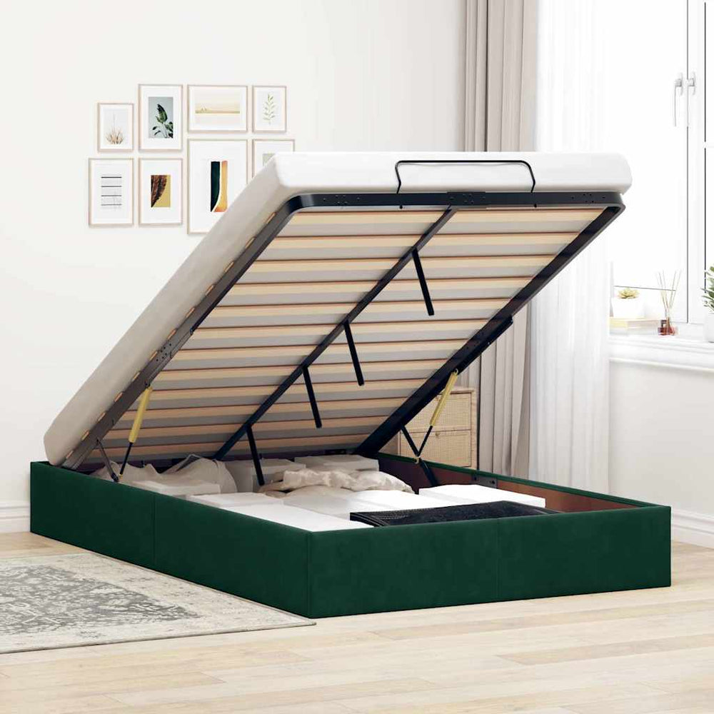 Ottoman Bett 120x200 cm Dunkelgrün Samt
