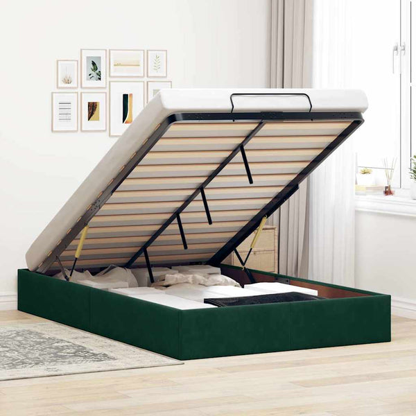Ottoman Bett 120x200 cm Dunkelgrün Samt