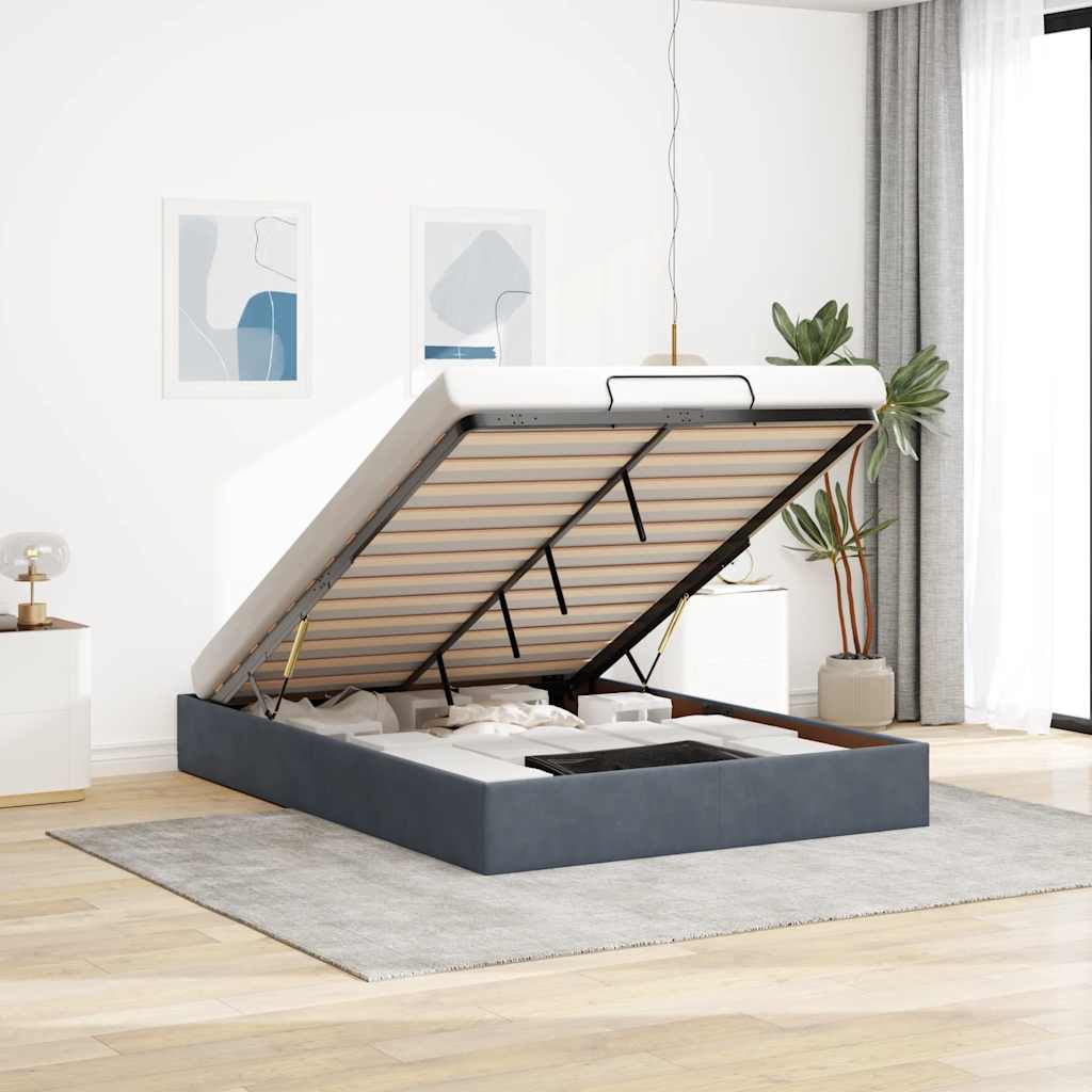 Ottoman Bett 140x190 cm Dunkelgrau Samt