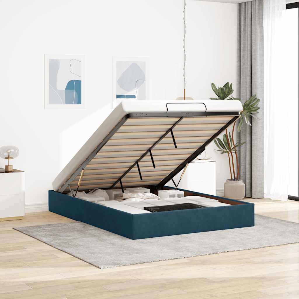 Ottoman Bett Dunkelblau 140x190 cm Samt