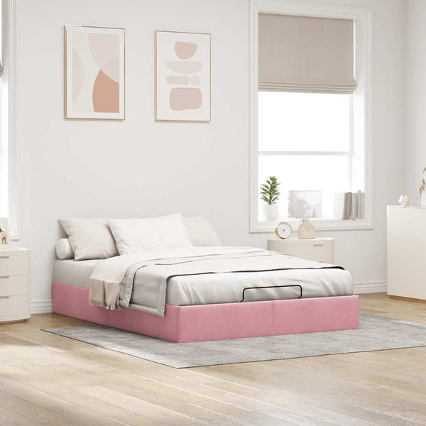 Ottoman Bett Rosa Samt 140x190 cm